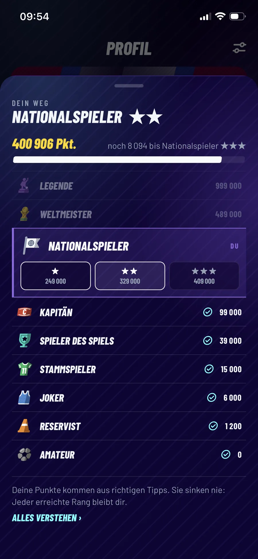 Neun Ränge zum Aufsteigen